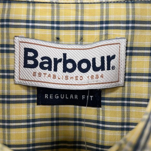 Barbour Long Sleeve Button Down Yellow Navy Plaid Mens XL ASIS - Picture 3 of 6